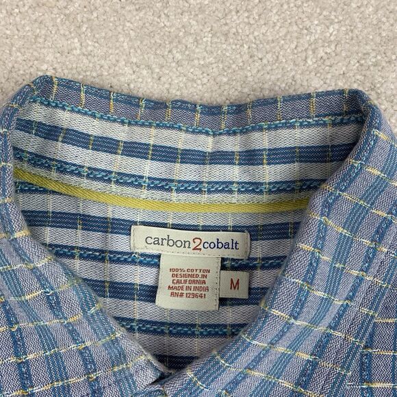 Carbon2cobalt Shirt Men Med Blue Textured Button Up Long Sleeve Cotton Plaid - Picture 10 of 13